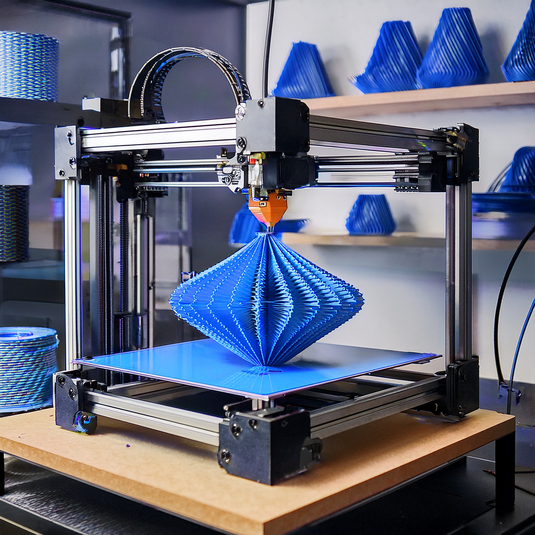 modernes 3D-Druckgerät mit einem laufenden Prototypenbau